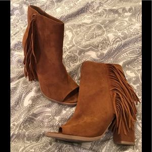 Brown fringe booties